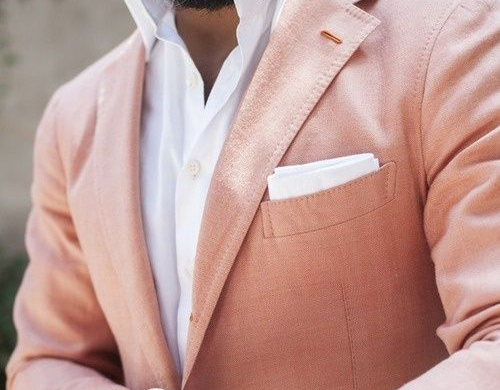 Mens summer style: Pink linen blazer jacket, white shirt 