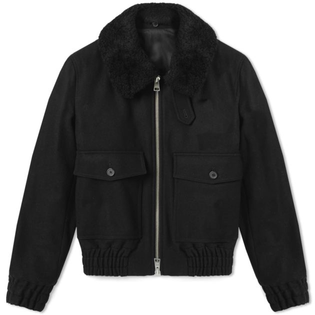 AMI Shearling Collar Wool Jacket Black