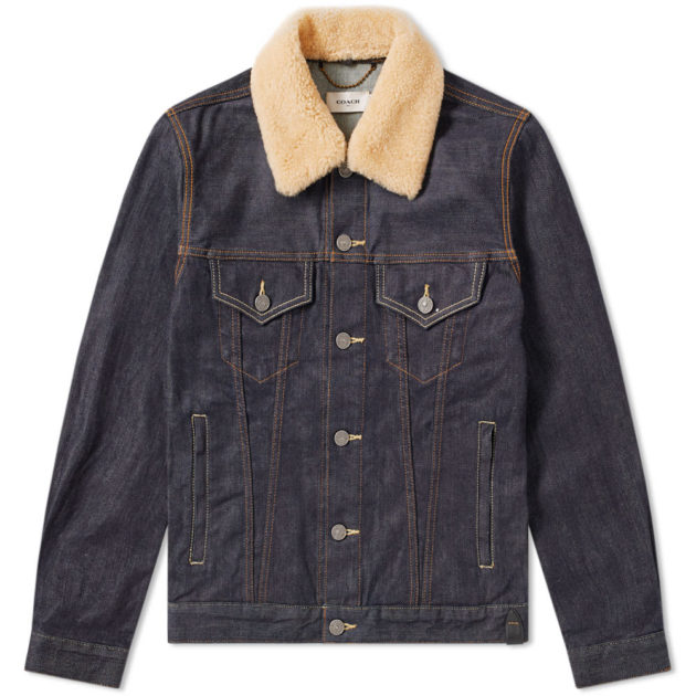 Coach Shearling Collar Denim Jacket Dark Denim