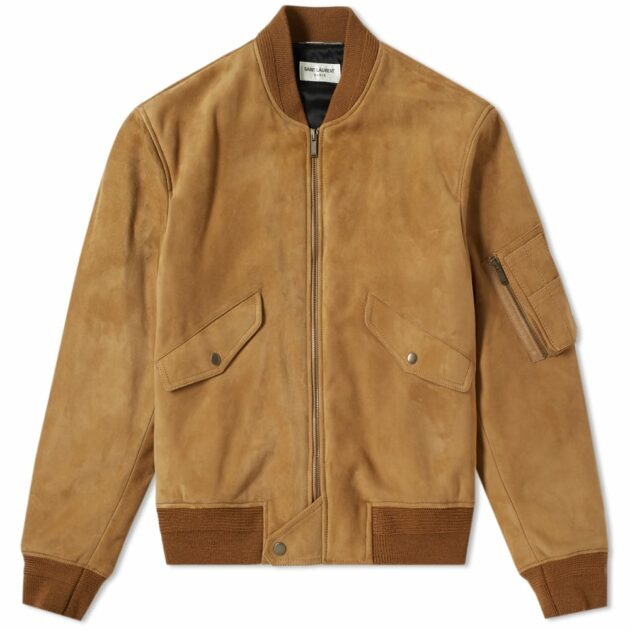 Saint Laurent Suede Bomber Jacket Tobacco