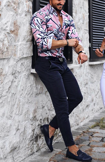 hawaiian shirt with black chino