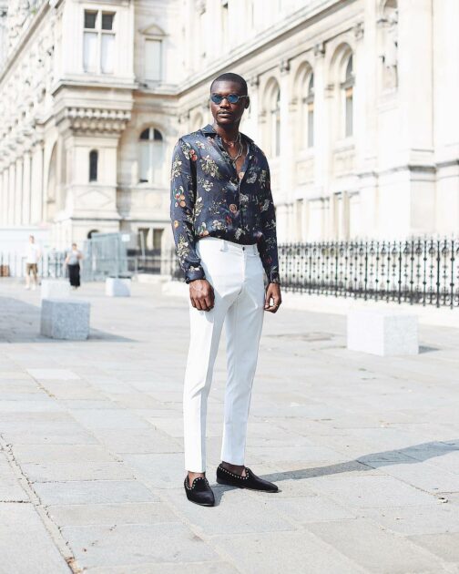 hawaiian shirt with tailored trousers