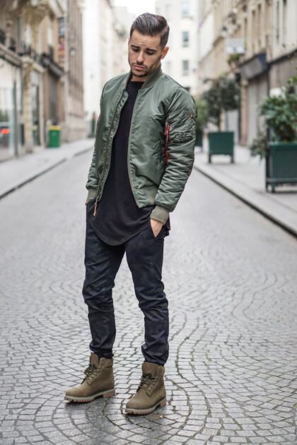 black timberland boots outfit men