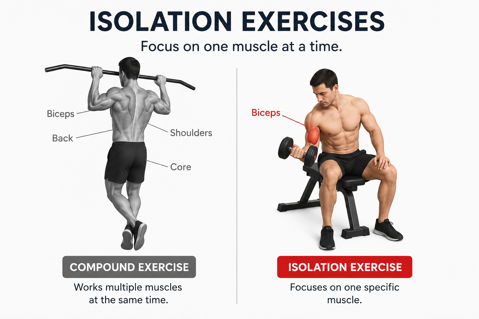 isolation exercises vs compound exercises diagram