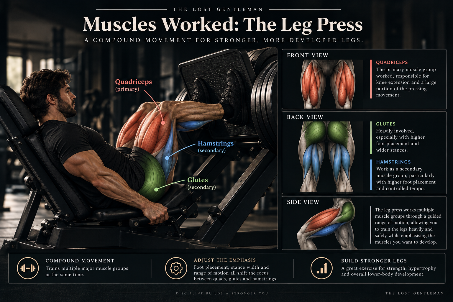 muscles worked: the leg pressed